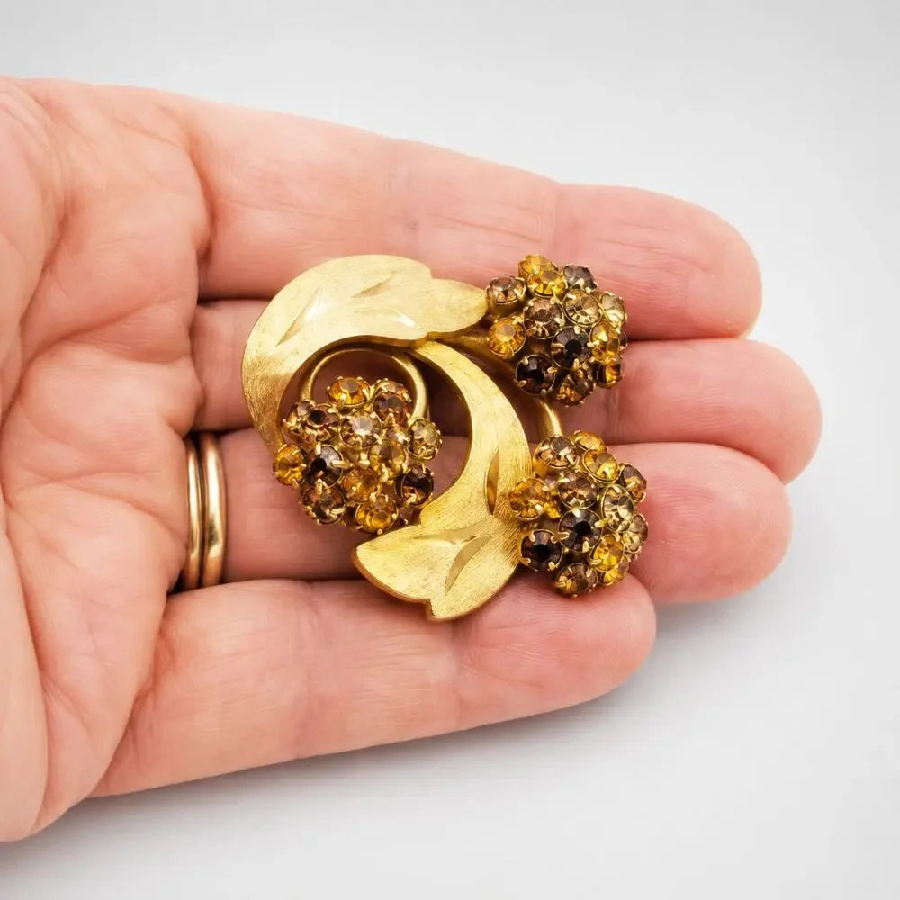Rhinestone Flower Brooch Pin 2.5